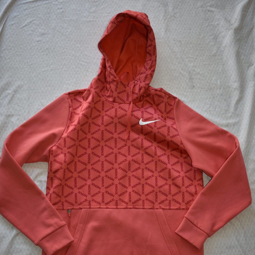 Nike Men's Coral Red Patterned Crewneck Hoodie